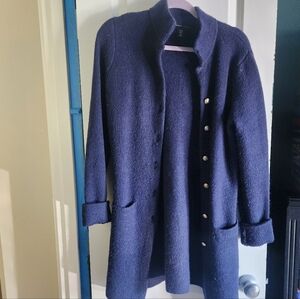 Adrienne Vittadini Button Up Navy Blue Sweater